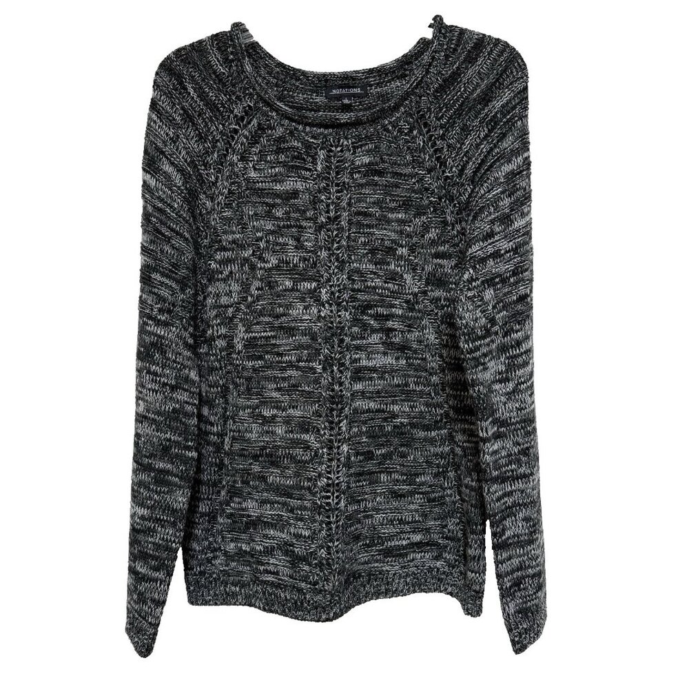 Notations Womens Large Sweater Pullover Neck Black White Cable Knit